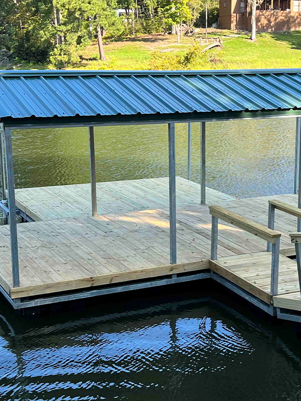 Custom layout boathouse and dock construction in the Lufkin Texas area.