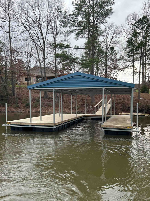 Single slip boathouse construction in the Lufkin Texas area.
