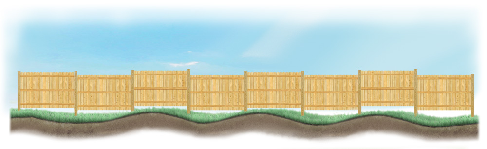 A stepped fence on sloped ground in Lufkin Texas