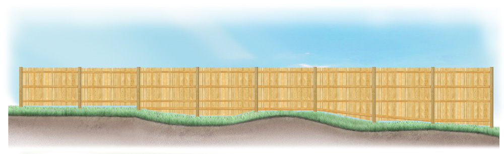 A stepped fence on sloped ground in Lufkin Texas