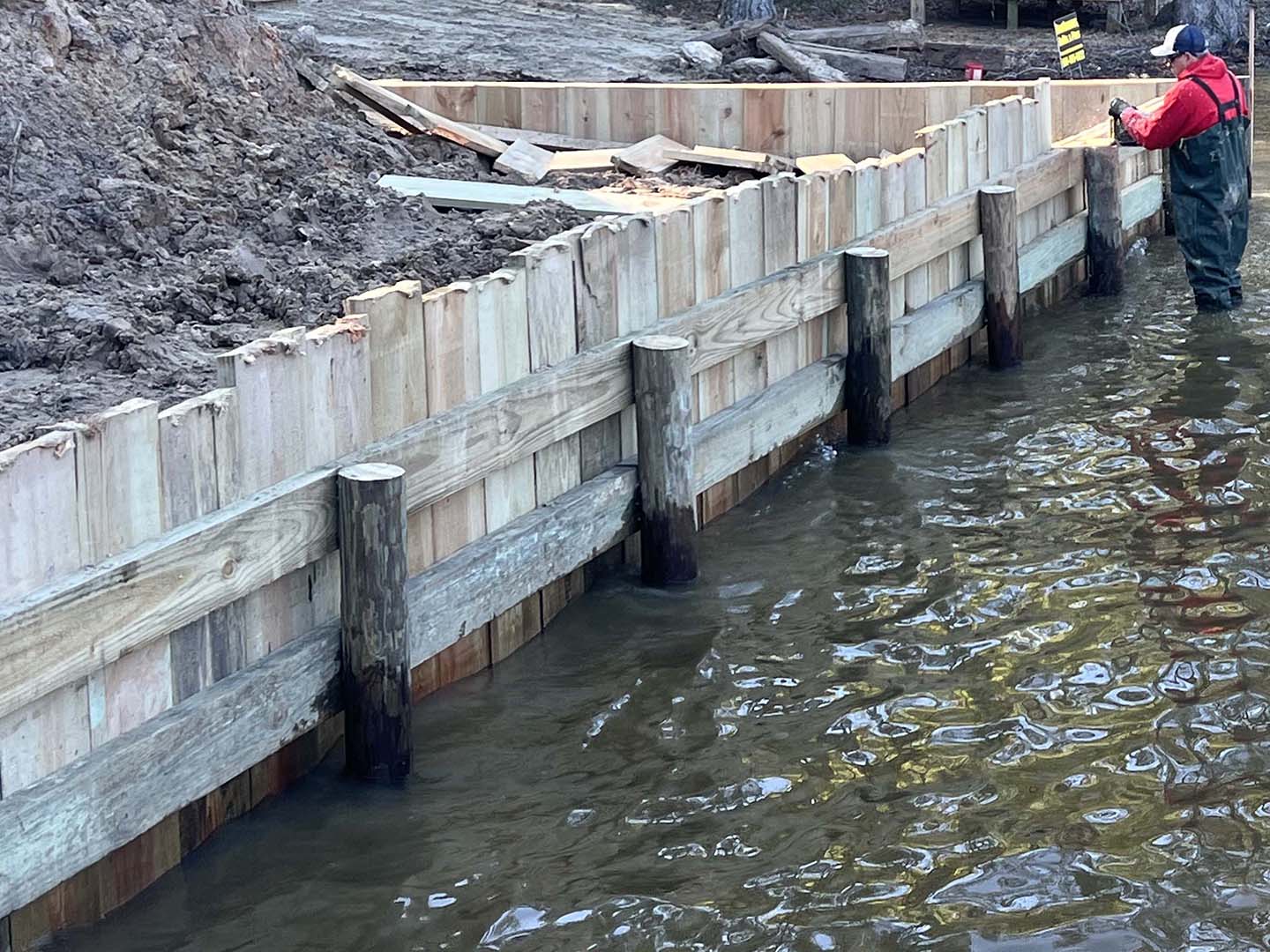 Wood Retaining Wall Along the Waterfront in Lufkin Texas